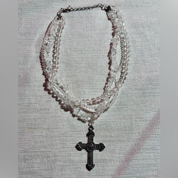 Three Strand Cross Necklace - Picture 1 of 5